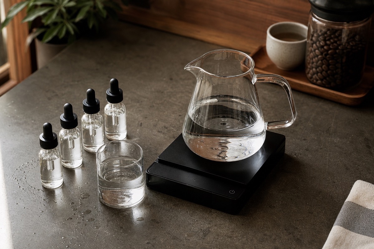 Filtered water and minerals prepared for coffee
